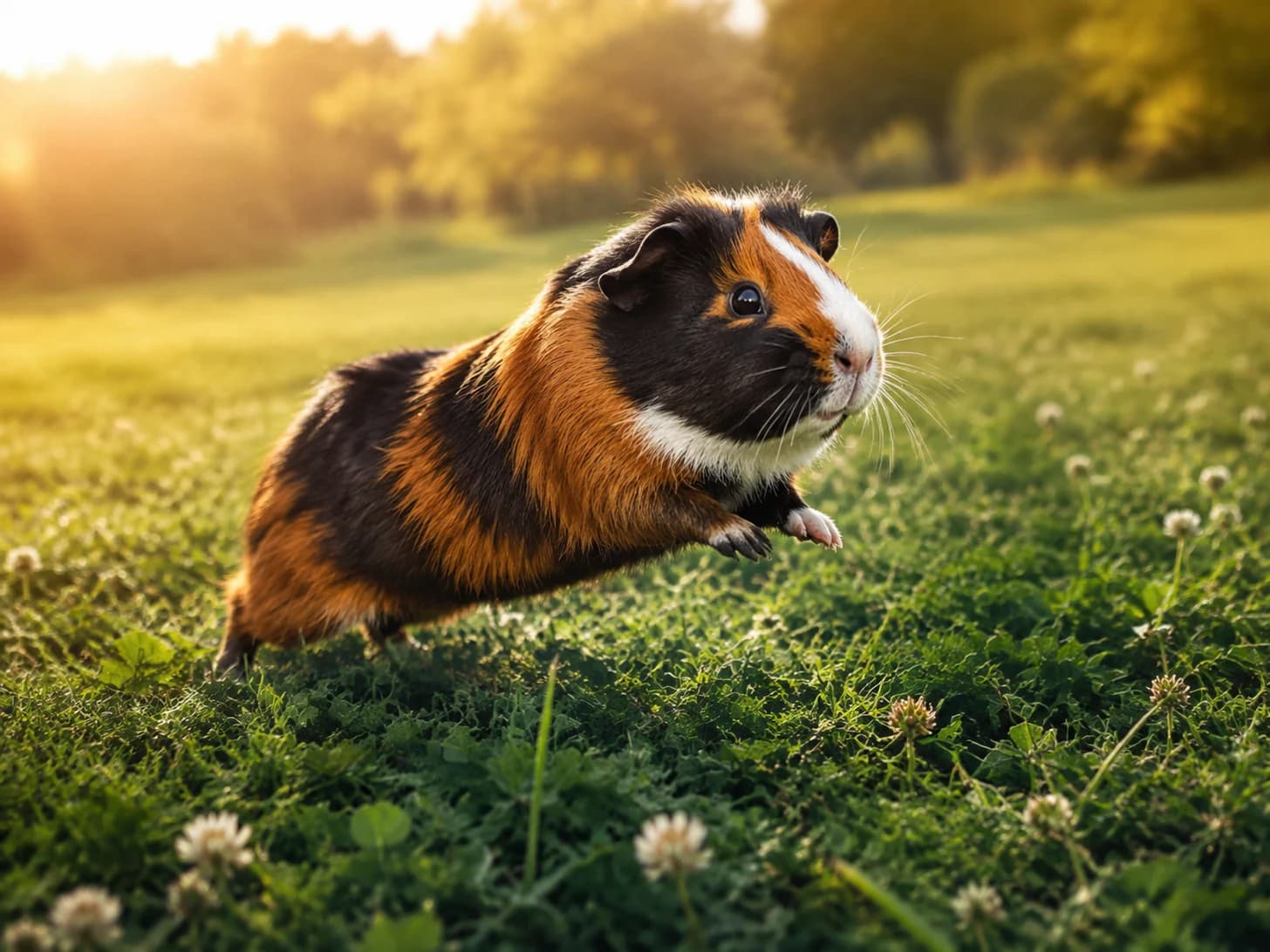 Clementine found the clover at the far end of the lawn and has been running victory laps ever since.