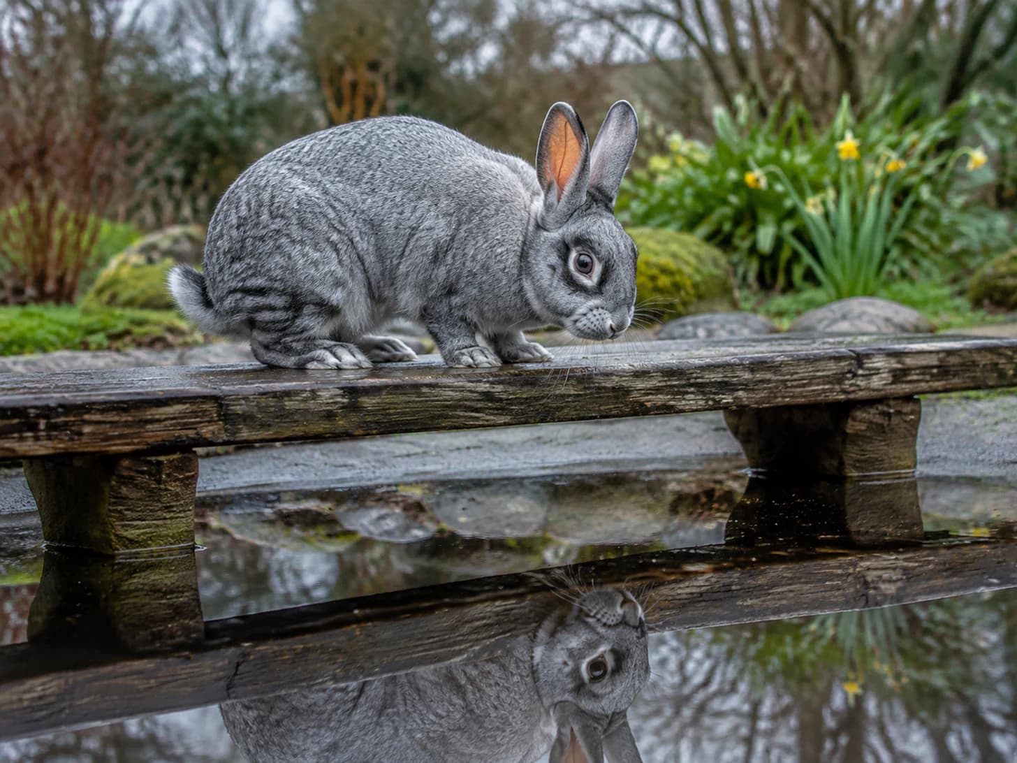 Silver stopped halfway along the bridge to check the matter with the other rabbit in the water.