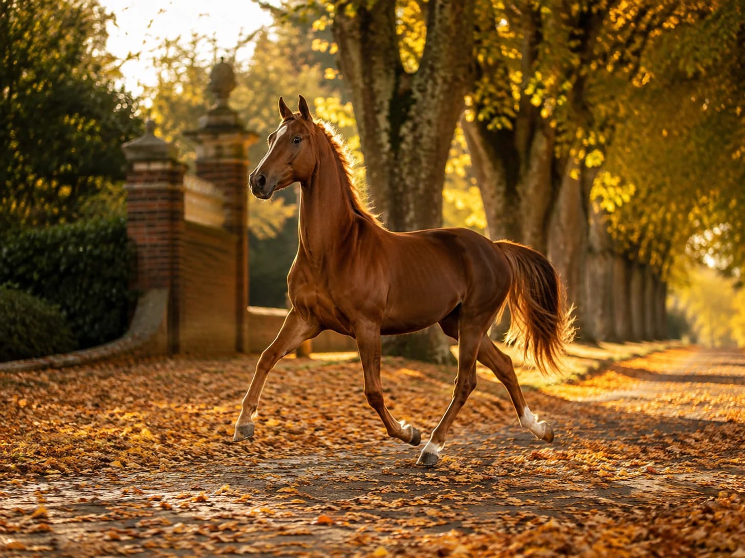 Cinnamon saves her best trot for the drive, precisely where the leaves are deepest.