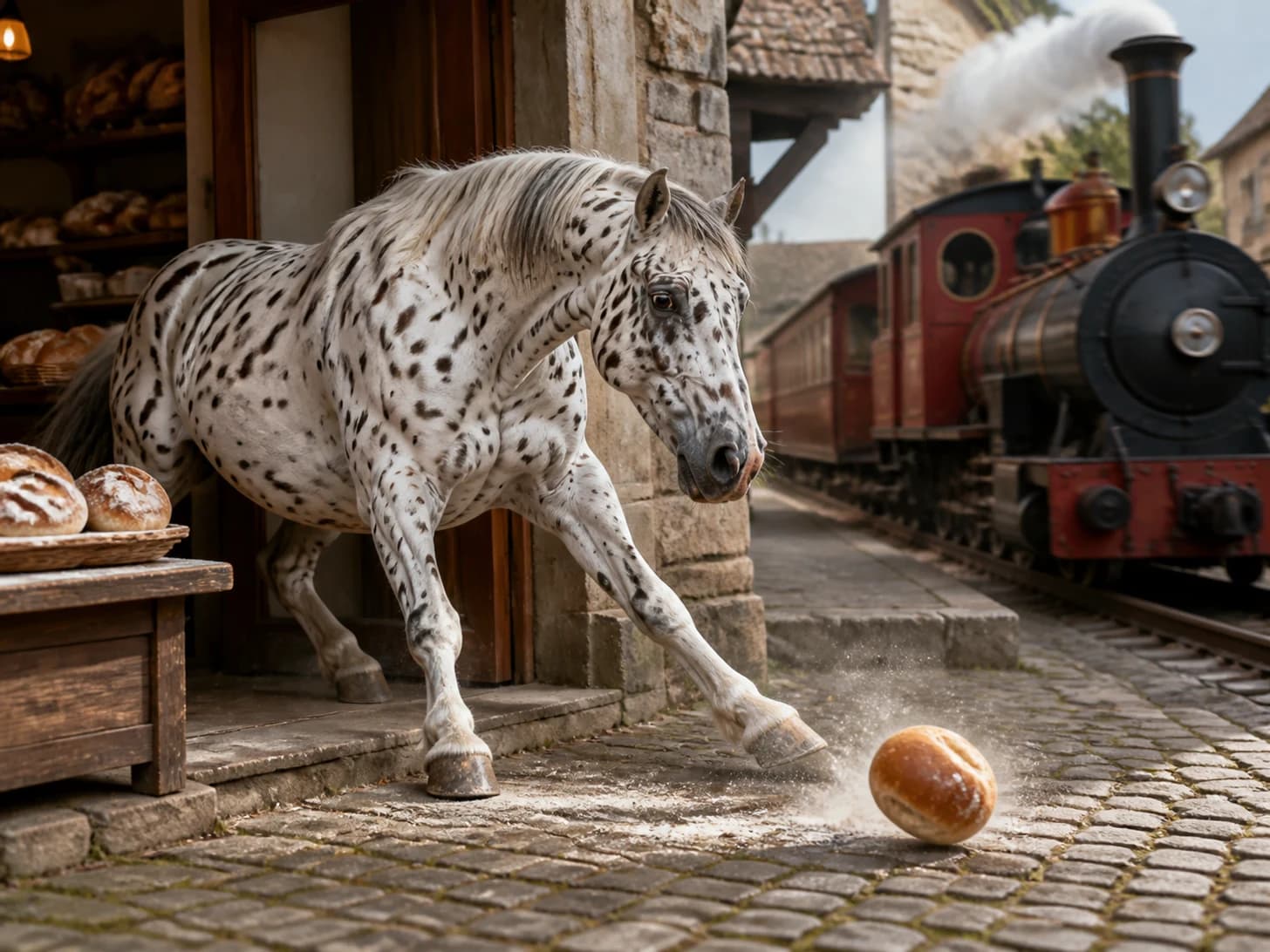 Domino was promoted to baker guarding a runaway bread roll; unfortunately, a clockwork train misses the platform.