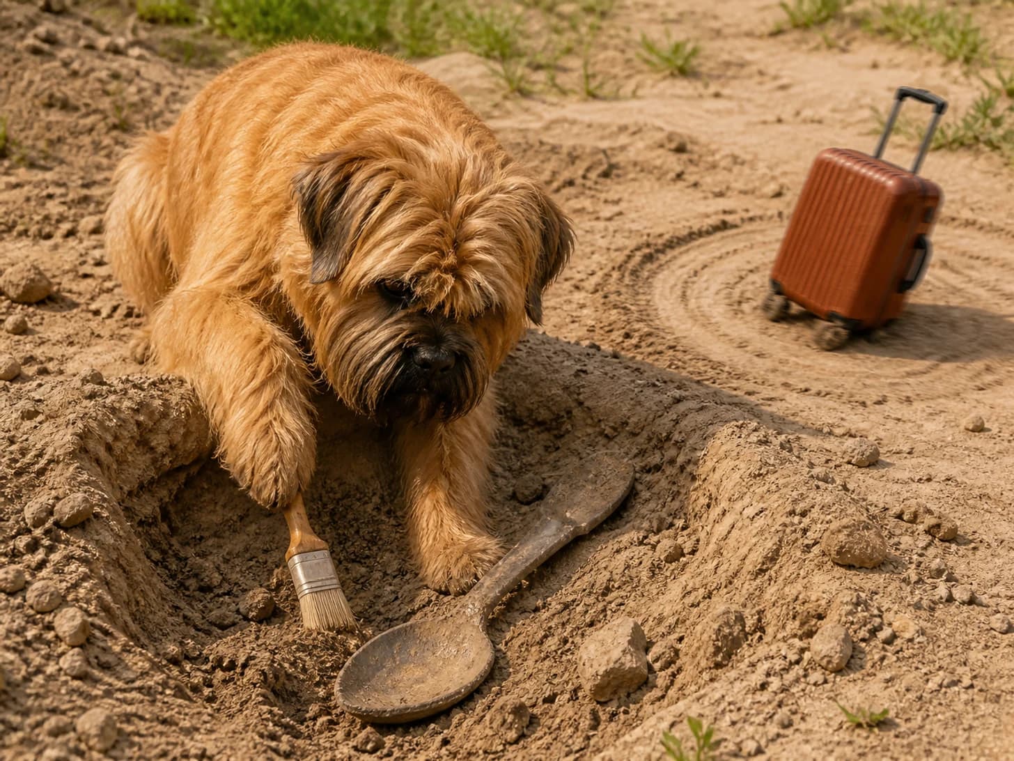 Marigold 12 was promoted to archaeologist uncovering a giant spoon; unfortunately, one toy suitcase circles endlessly.