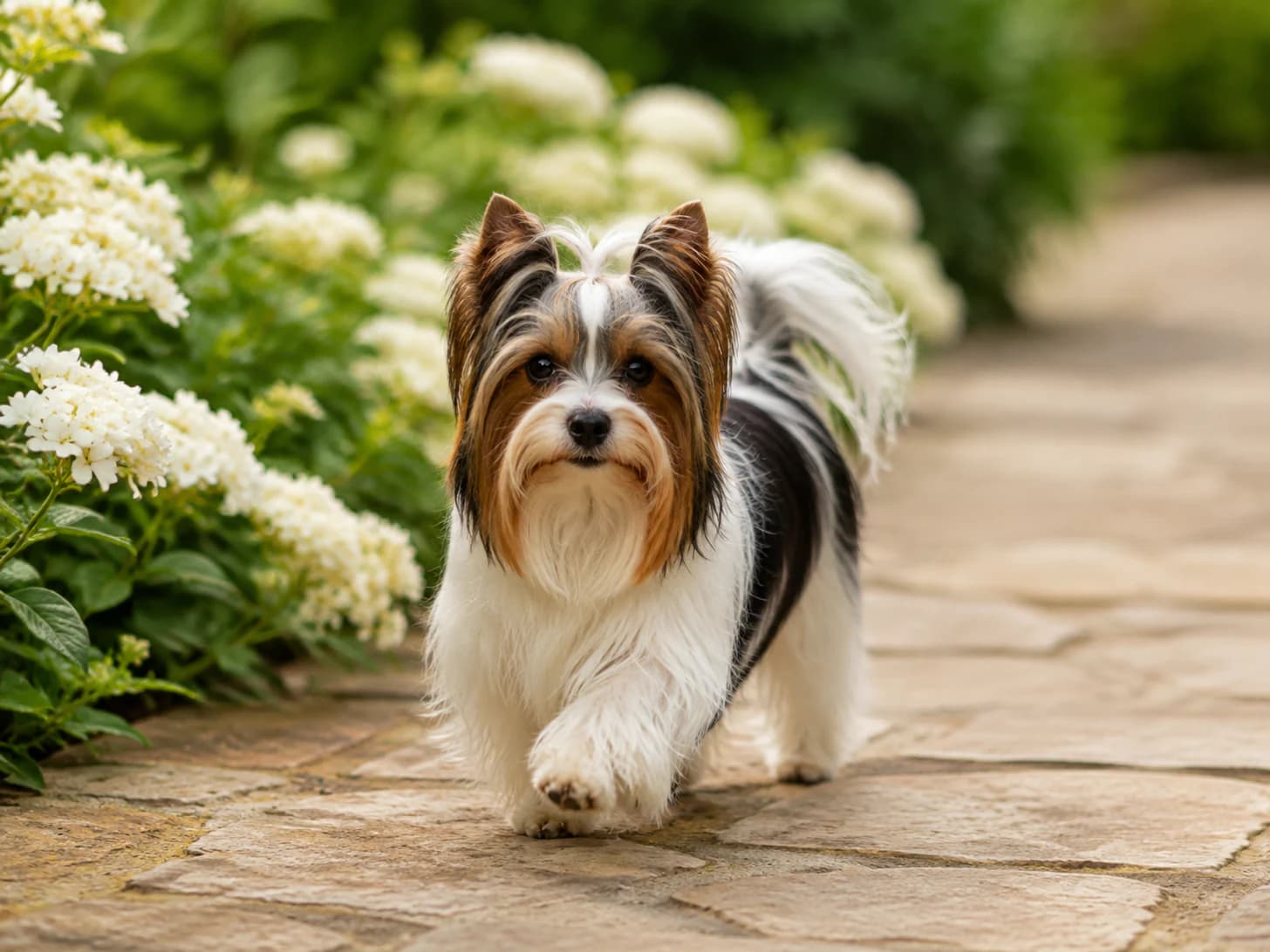 Tilly walks the garden path like she is being formally presented at court.