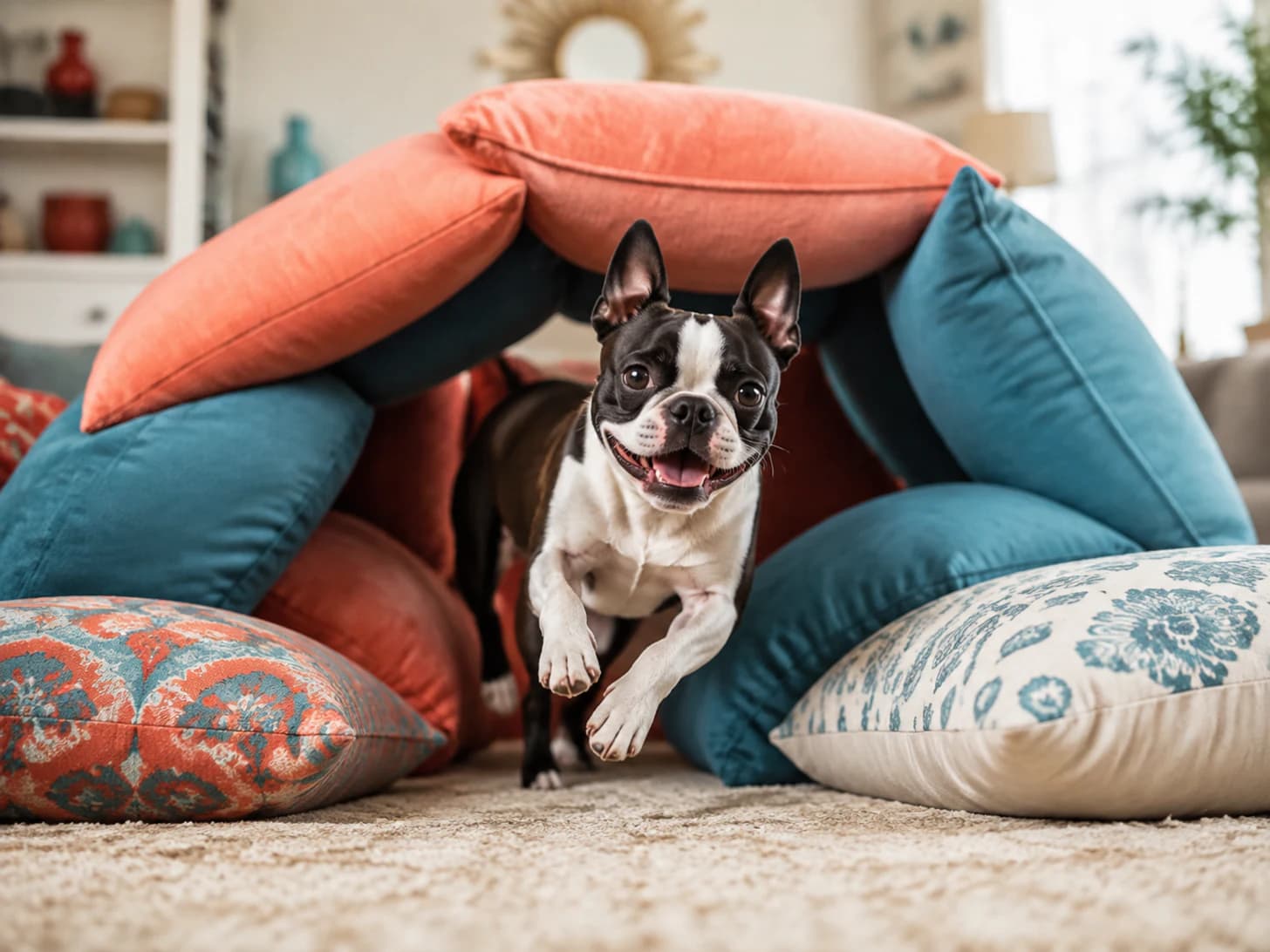Bea built the fort, demolished the fort, and is now on her way to tell me about it.