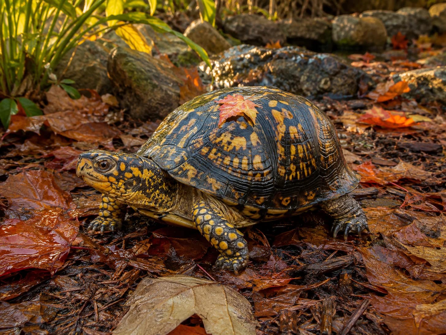 Mossy picked up a leaf on the way past and has decided to keep it.