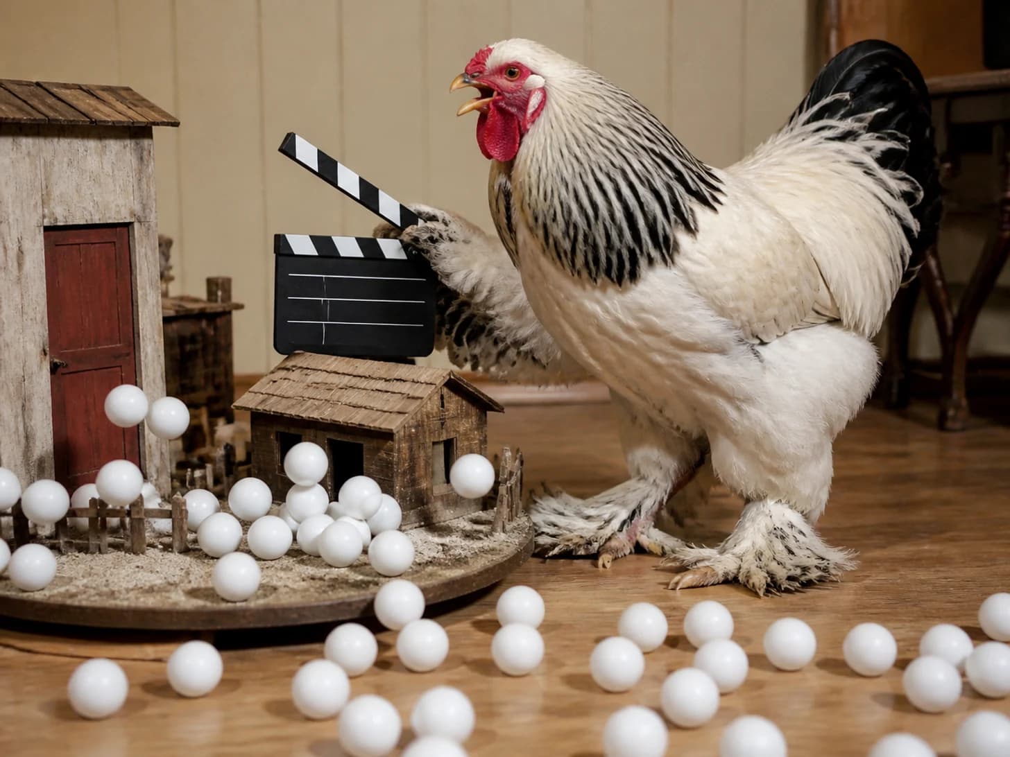 Gable V was promoted to film director frustrated with a toy clapperboard; unfortunately, dozens of ping-pong balls escape at once.