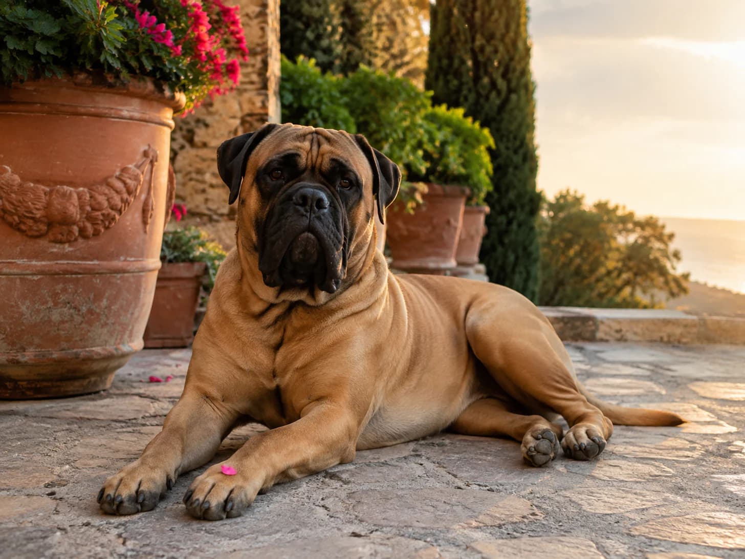 Caesar picked the warmest flagstone on the terrace and defends it from the cat nightly.