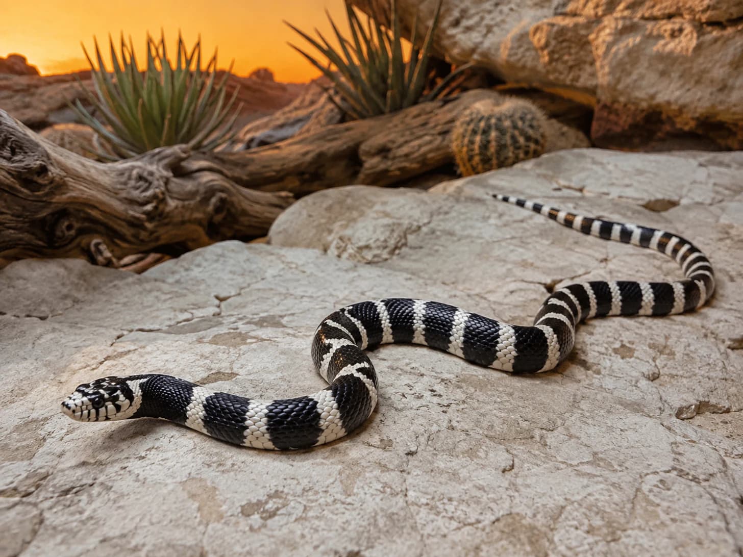 Licorice comes out onto the warm rock at sunset and stays until the colour has gone.