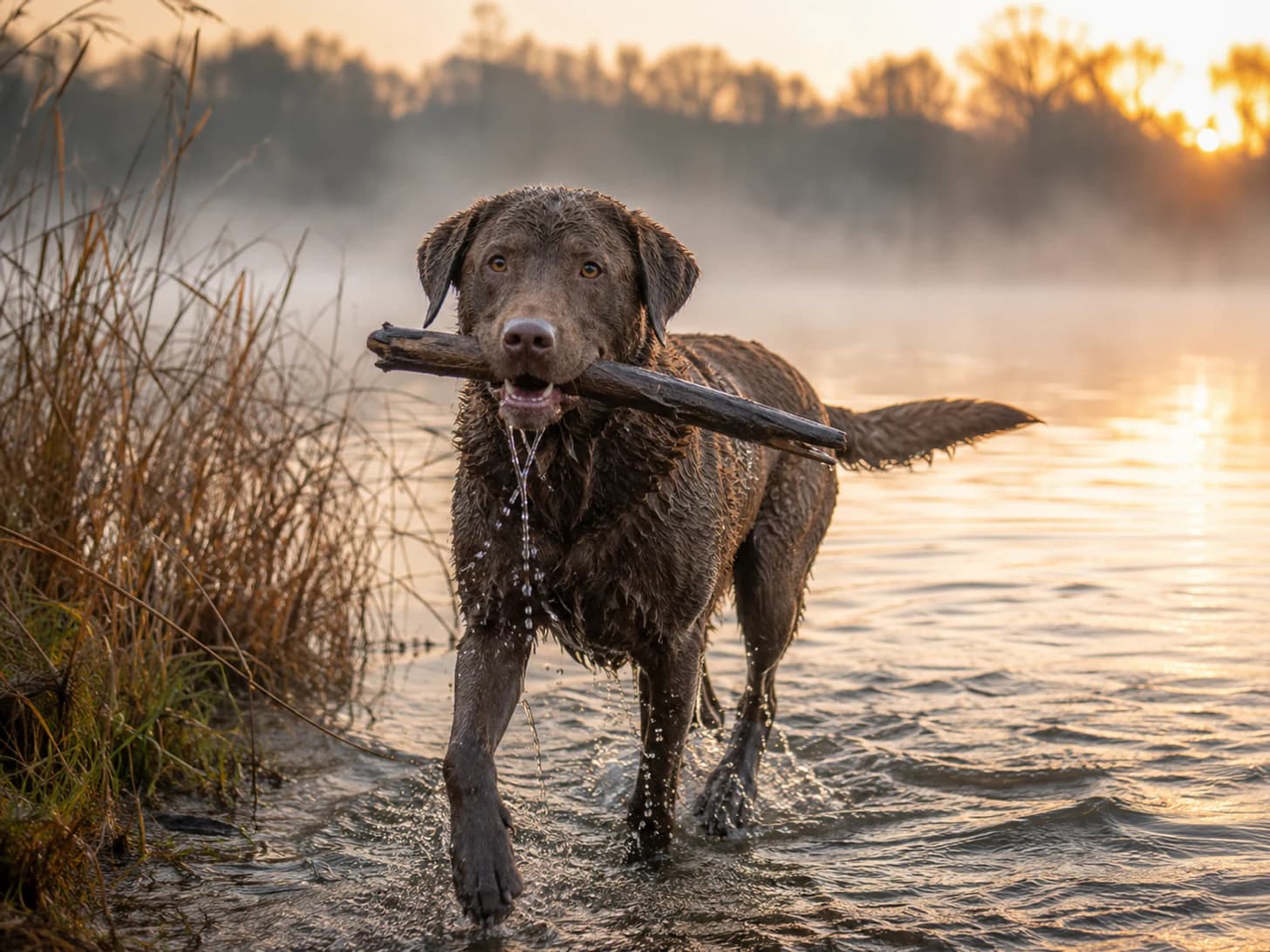 Chester goes in for one stick and comes back out with the largest branch available.