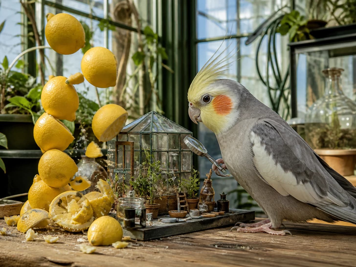 Custard was promoted to botanist studying an absurdly large houseplant; unfortunately, a tower of lemons begins to collapse.
