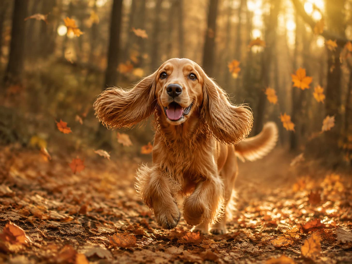 Amber runs the woodland path, and the ears arrive about a second later.