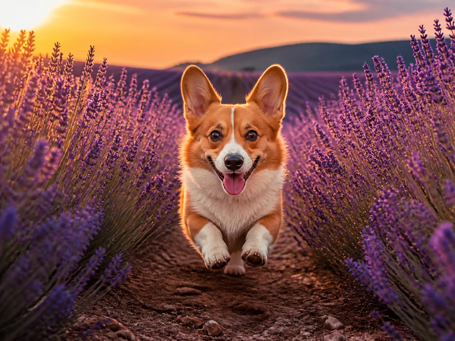 Nutmeg runs the lavender rows every July and comes home smelling wonderful.