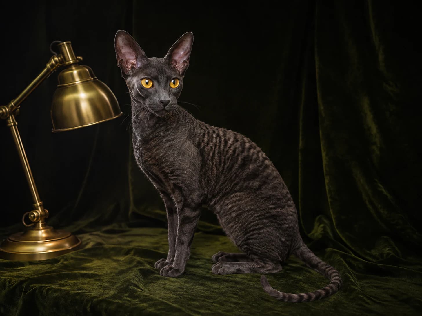Cricket sits beside the lamp because it is warm, and stays because it is flattering.