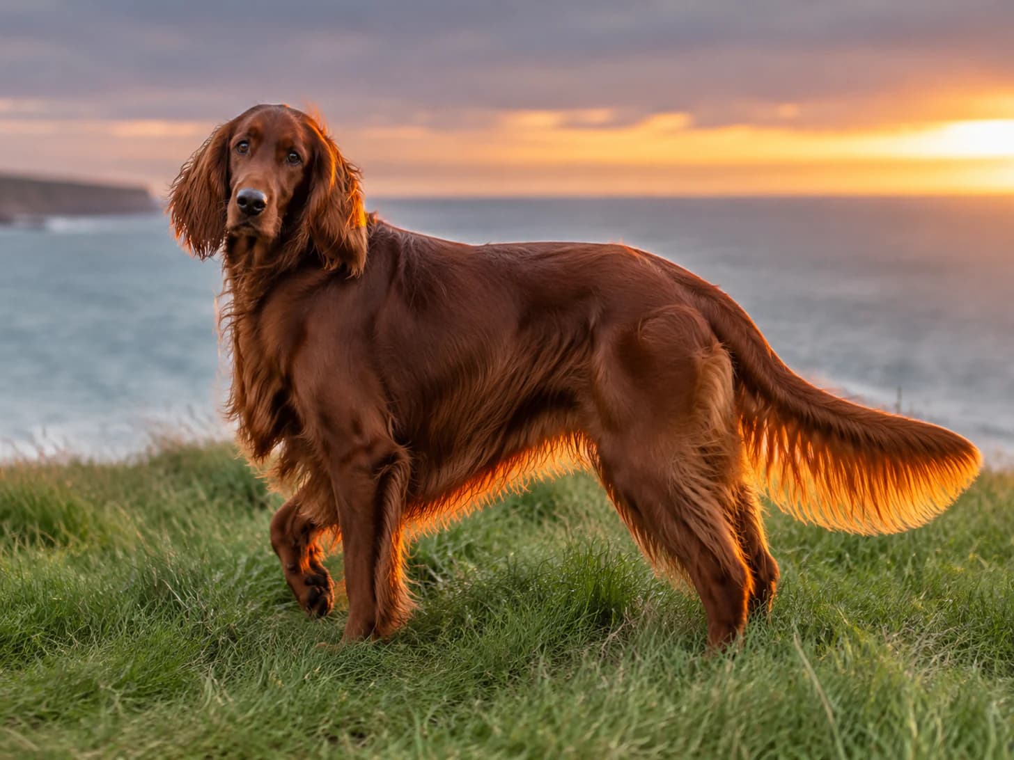 Seamus stands on the clifftop at sunset and lets the wind do the rest.