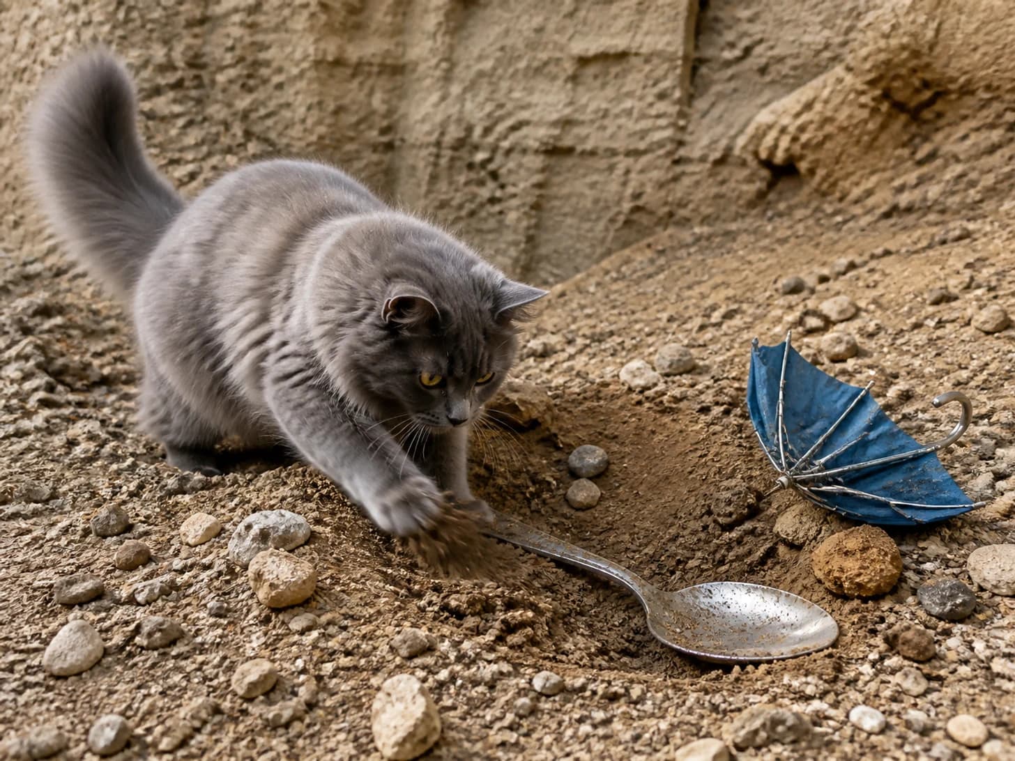 Cinder III was promoted to archaeologist uncovering a giant spoon; unfortunately, a miniature umbrella turns inside out.