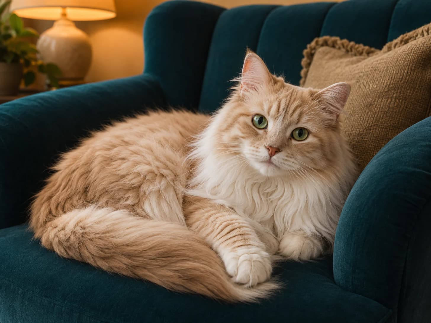 Honey has claimed the good end of the sofa, beside the lamp, and holds it all evening.