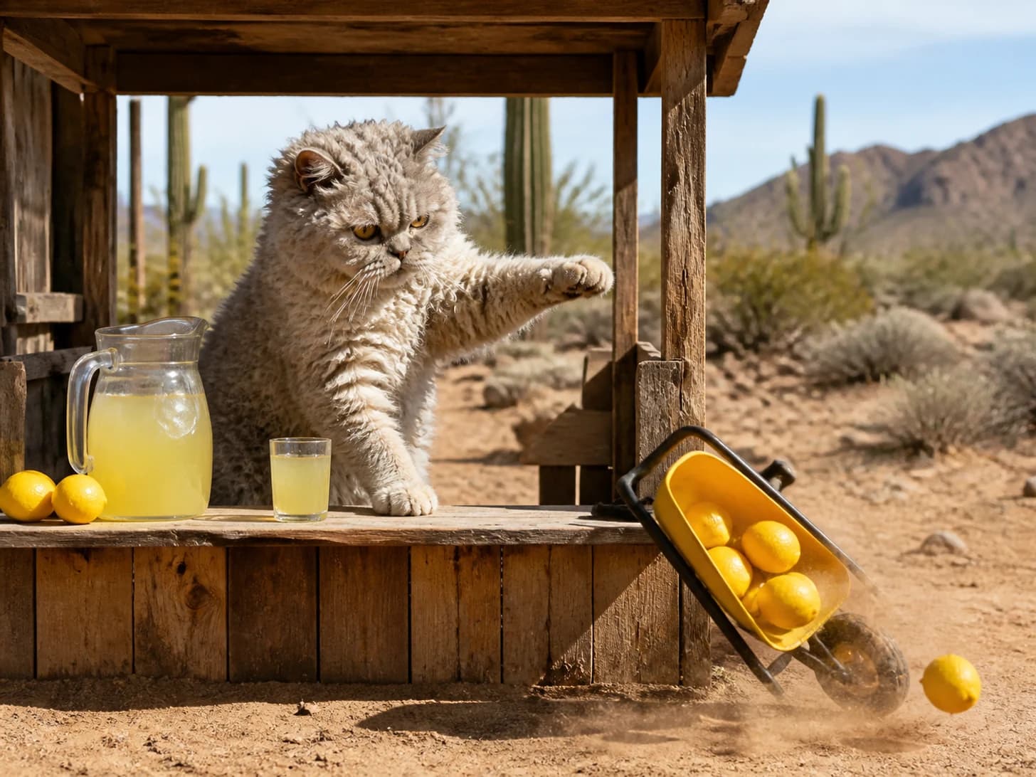 Fable II was promoted to ambitious roadside lemonade vendor; unfortunately, a toy wheelbarrow tips at the worst moment.