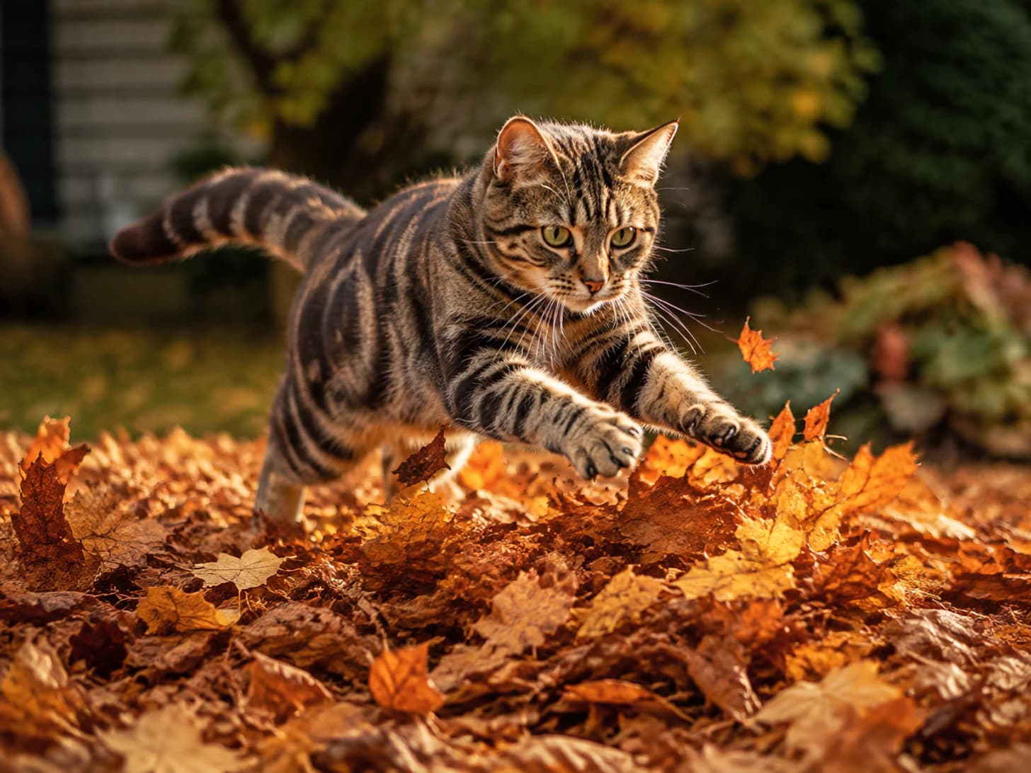 Jasper goes through the leaf pile at speed and takes most of it with him.
