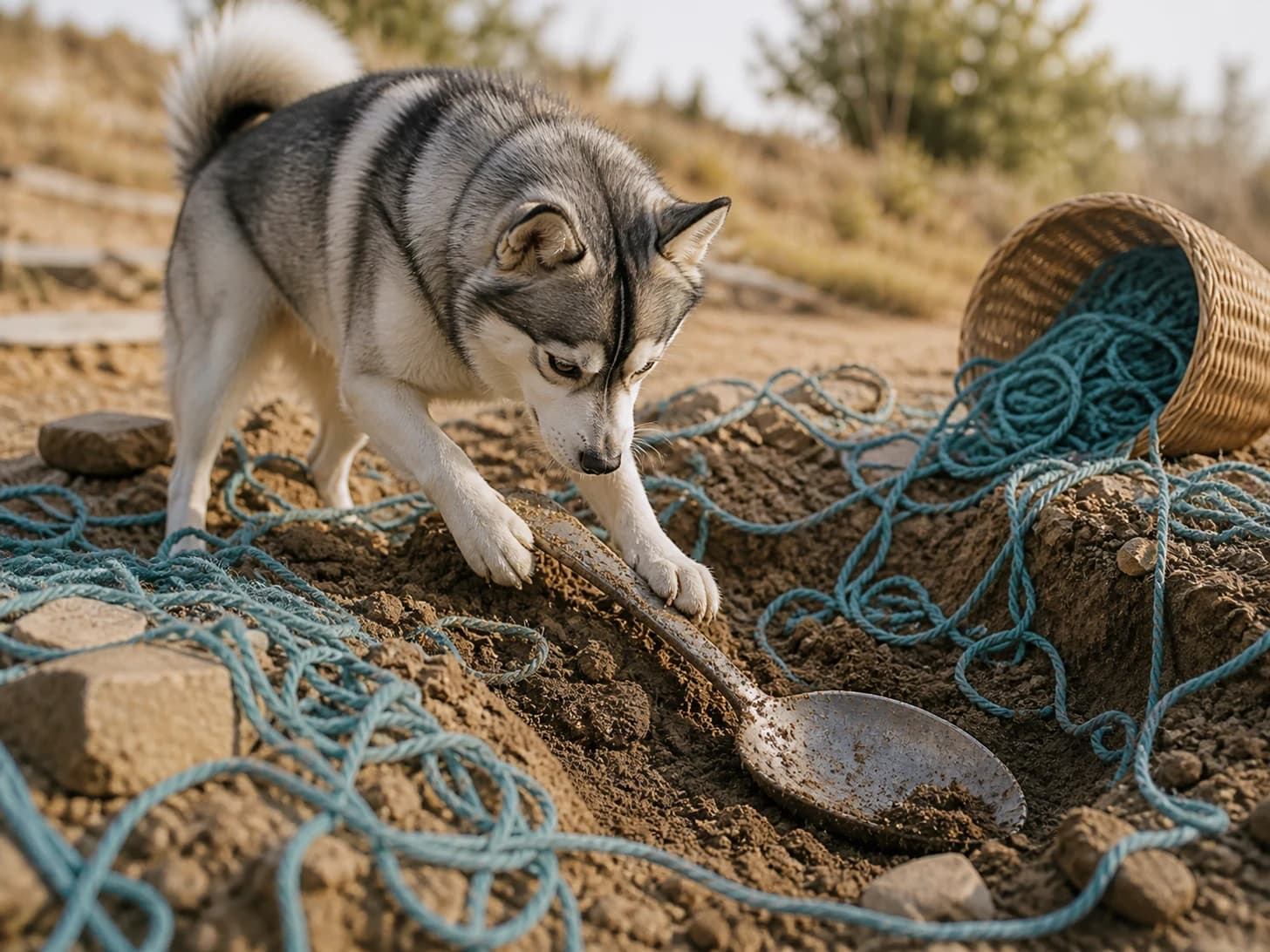 Onyx II was promoted to archaeologist uncovering a giant spoon; unfortunately, a basket of yarn unravels around everything.
