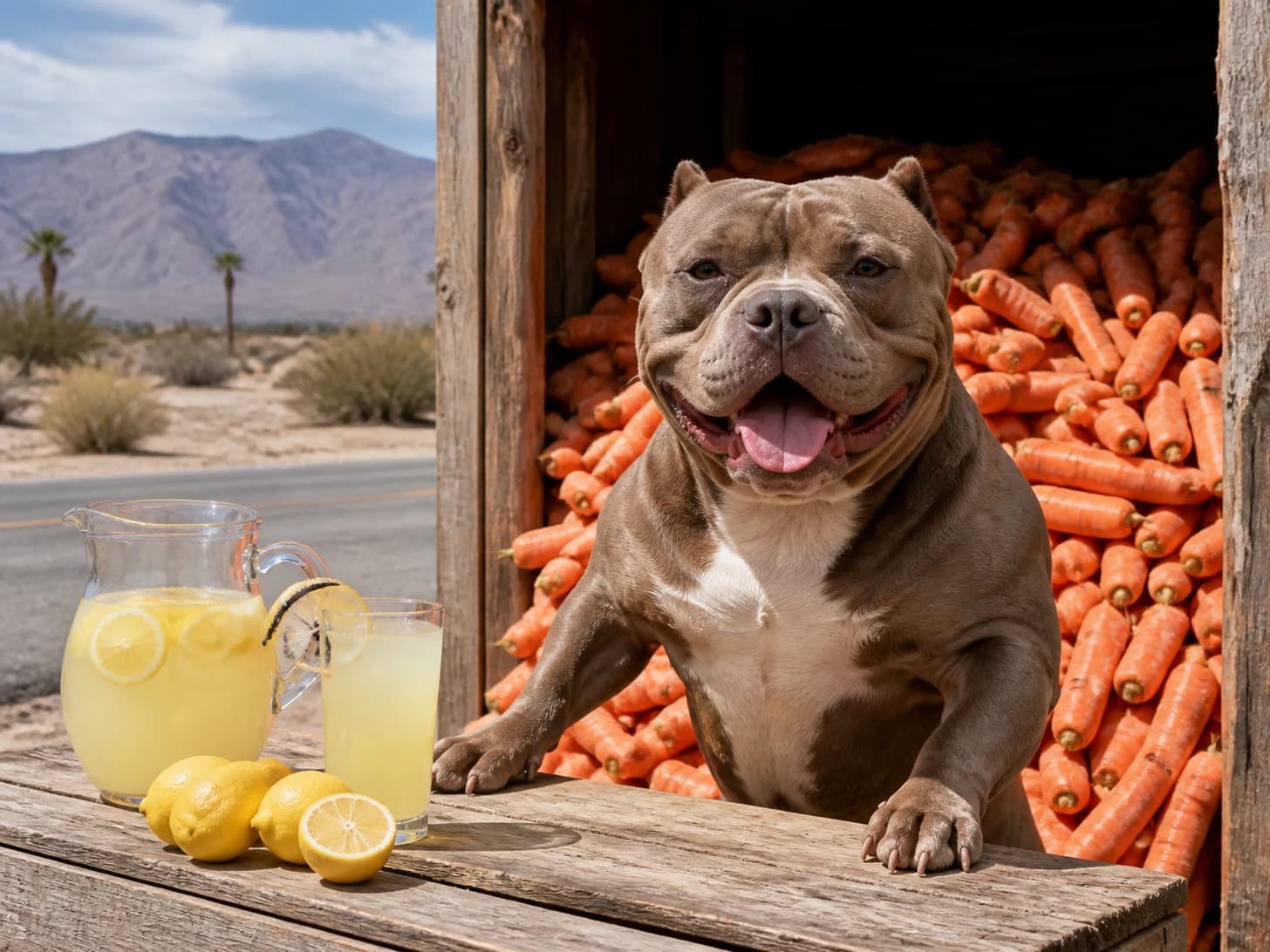 Onyx III was promoted to ambitious roadside lemonade vendor; unfortunately, a mountain of carrots blocks the doorway.