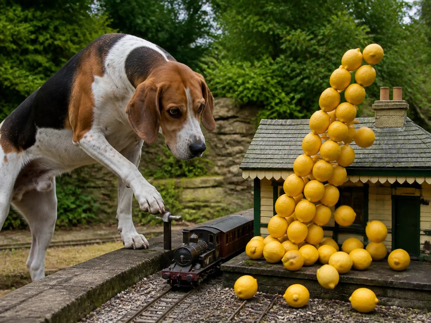 Damson was promoted to train dispatcher handling one tiny late train; unfortunately, a tower of lemons begins to collapse.
