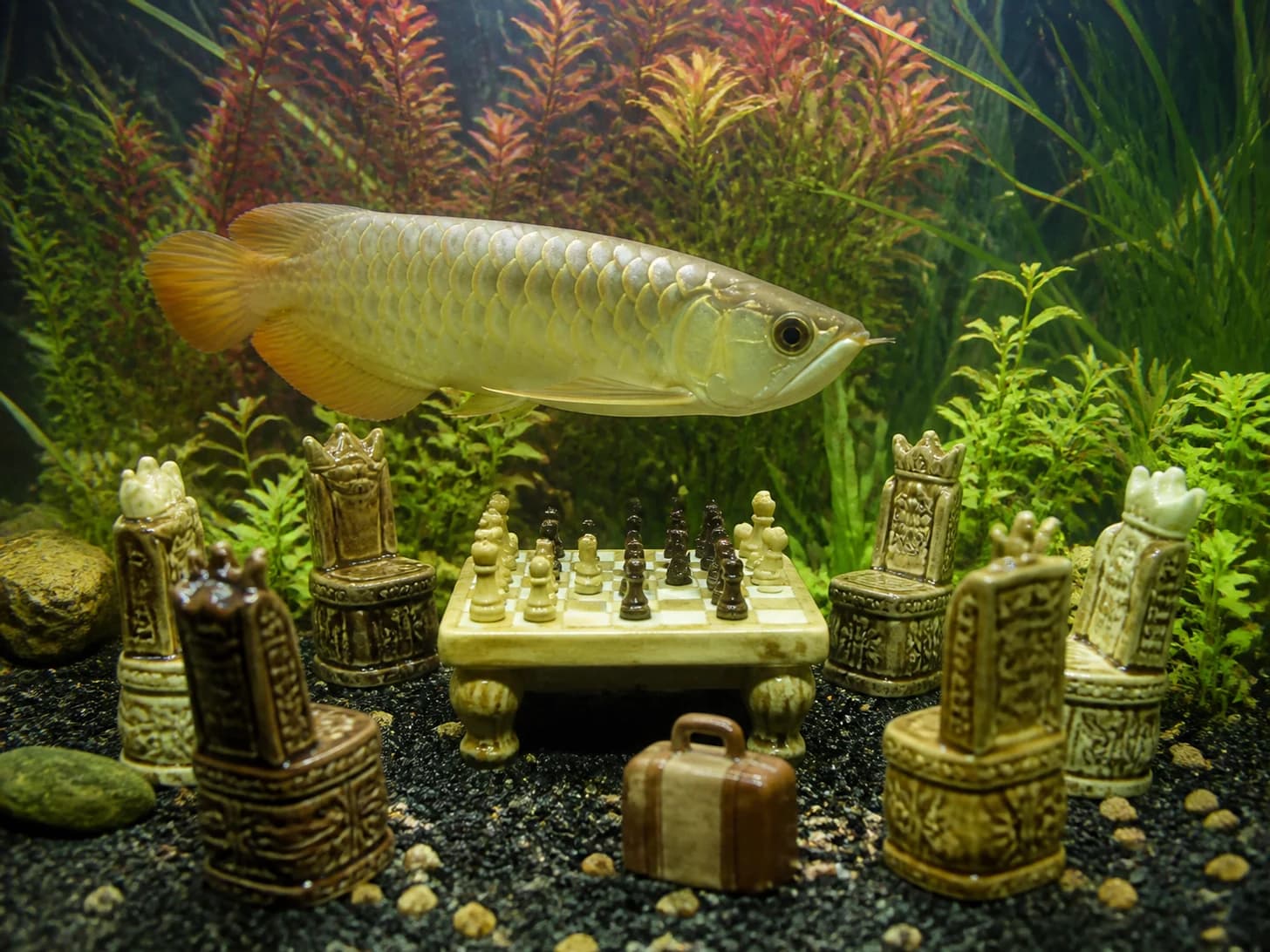 Comet VIII was promoted to chess champion facing pieces taller than itself; unfortunately, one toy suitcase circles endlessly.