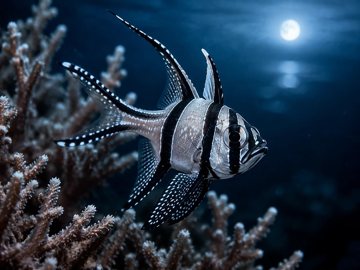 Pearl only comes out from the coral once the light has gone properly blue.