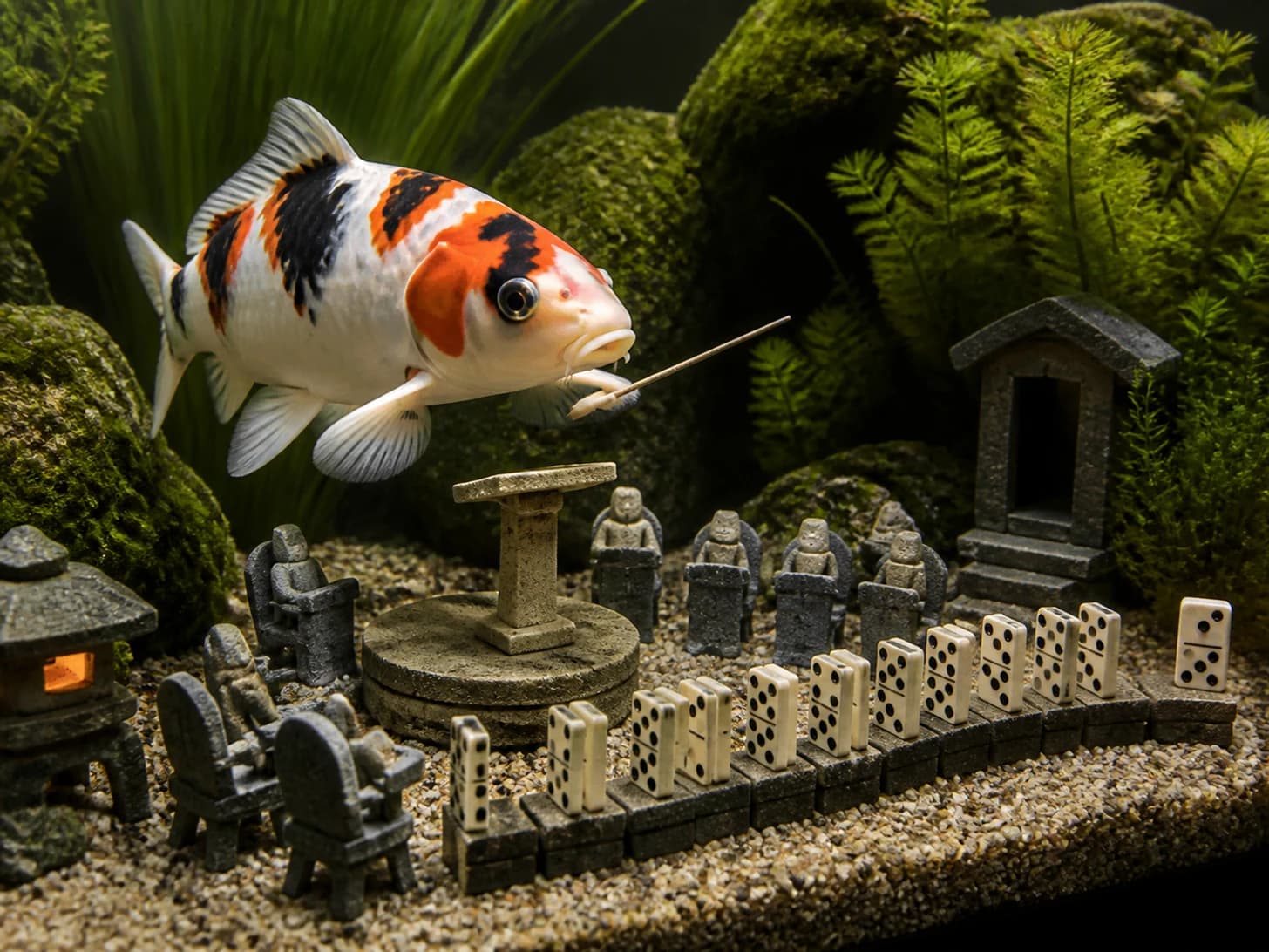 Bluebell VI was promoted to stern orchestra conductor; unfortunately, a domino line stops one piece before the finish.