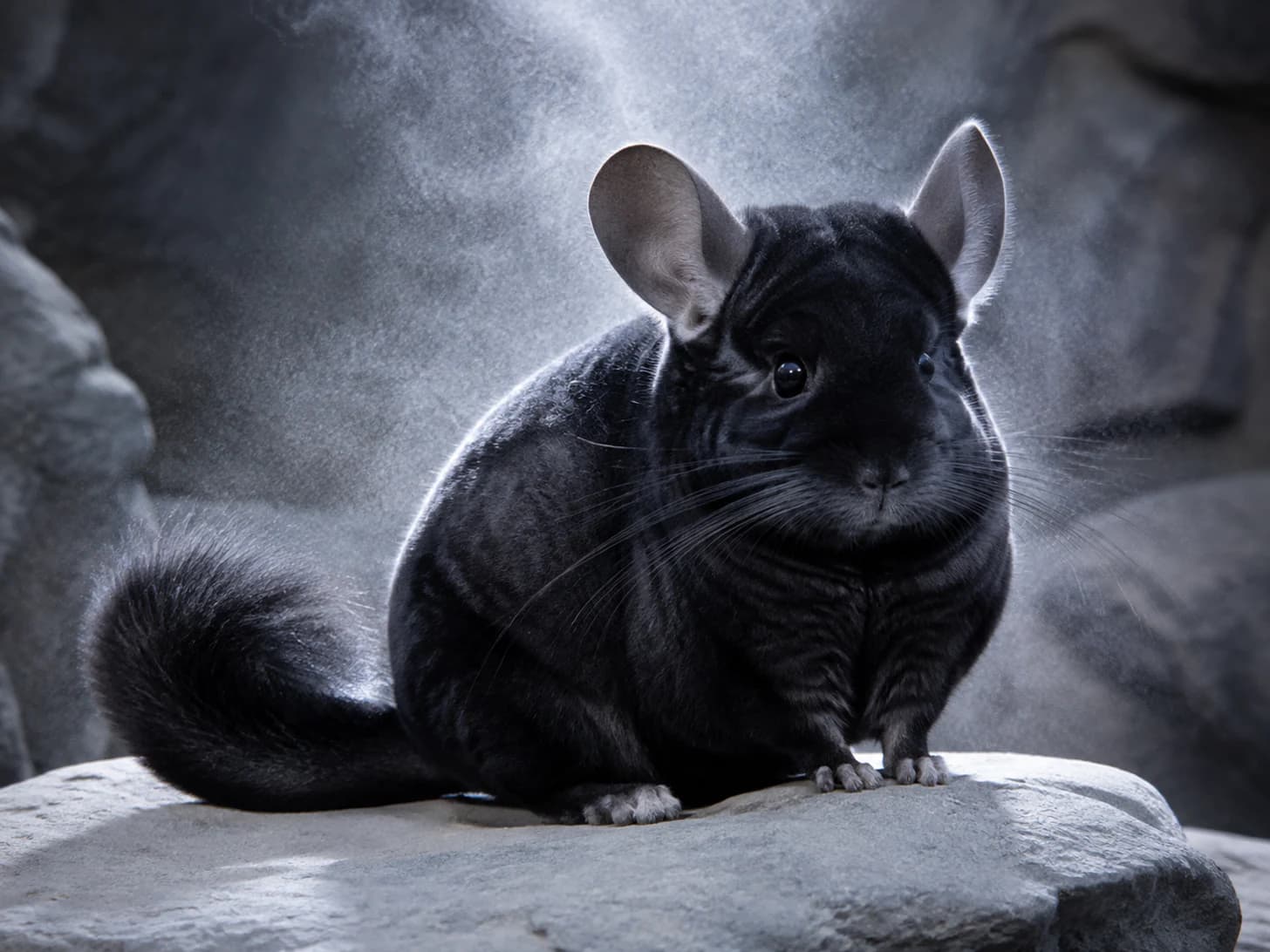 Shadow finishes a dust bath and then sits perfectly still, letting the cloud settle around him.