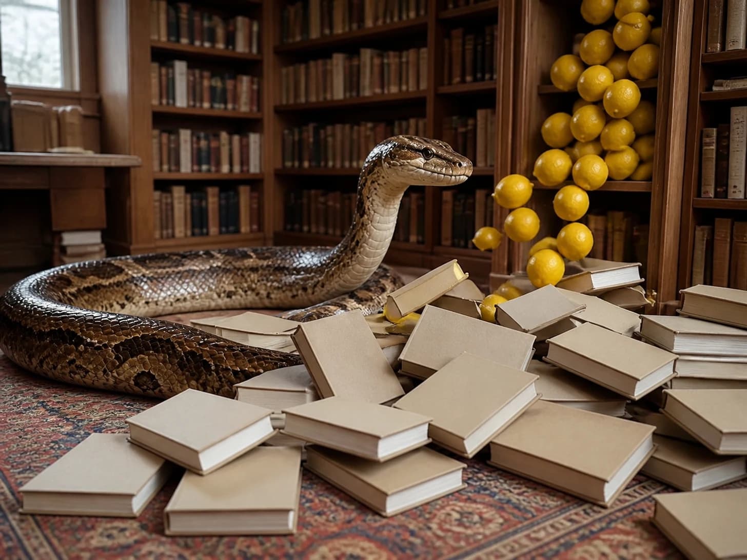 Linnet VIII was promoted to librarian managing an avalanche of blank books; unfortunately, a tower of lemons begins to collapse.