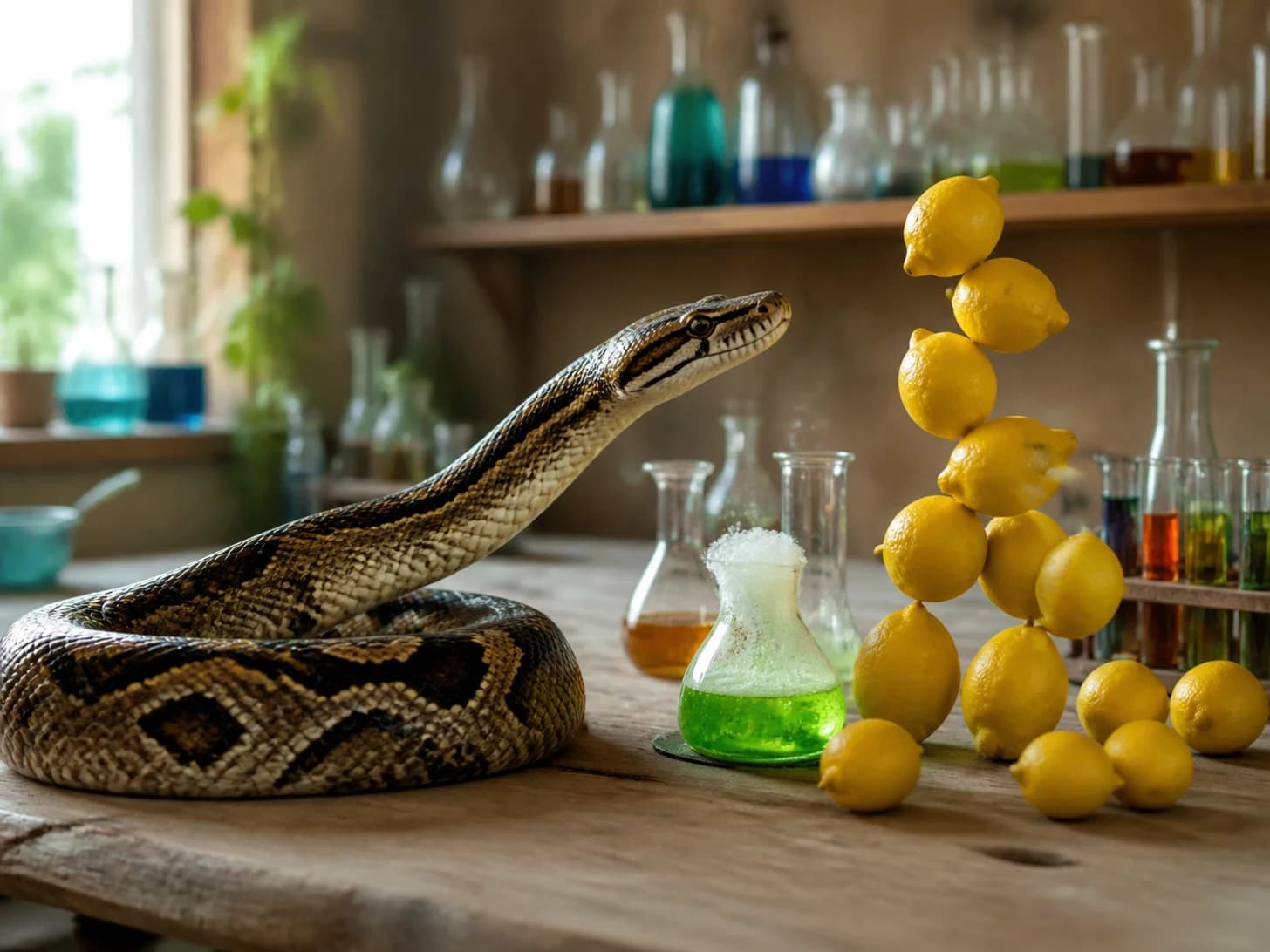 Flint VII was promoted to scientist monitoring a bubbling but harmless experiment; unfortunately, a tower of lemons begins to collapse.
