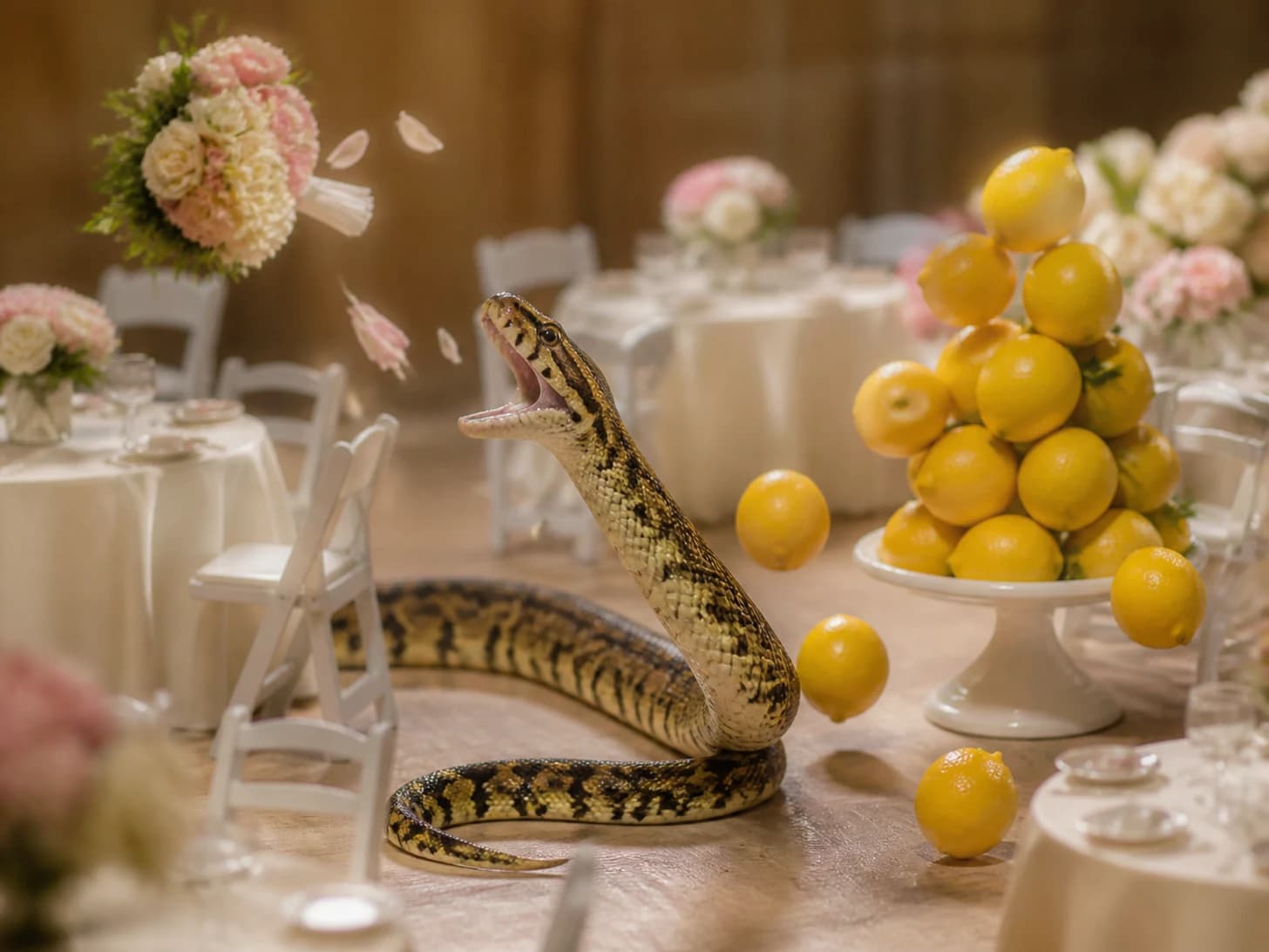 Bandit IV was promoted to wedding planner facing a runaway bouquet; unfortunately, a tower of lemons begins to collapse.