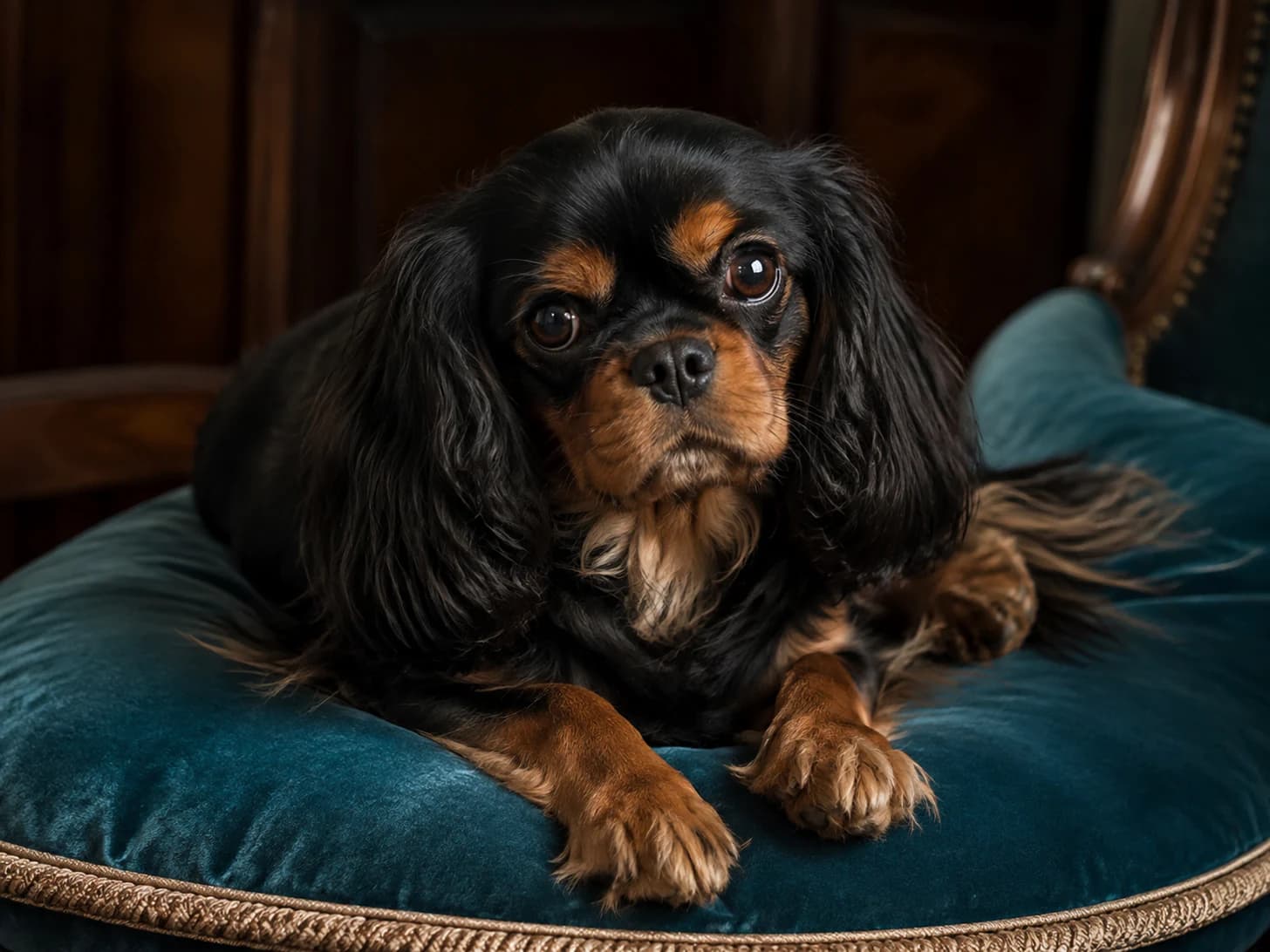 Percy chose the velvet cushion, and has been receiving guests from it ever since.