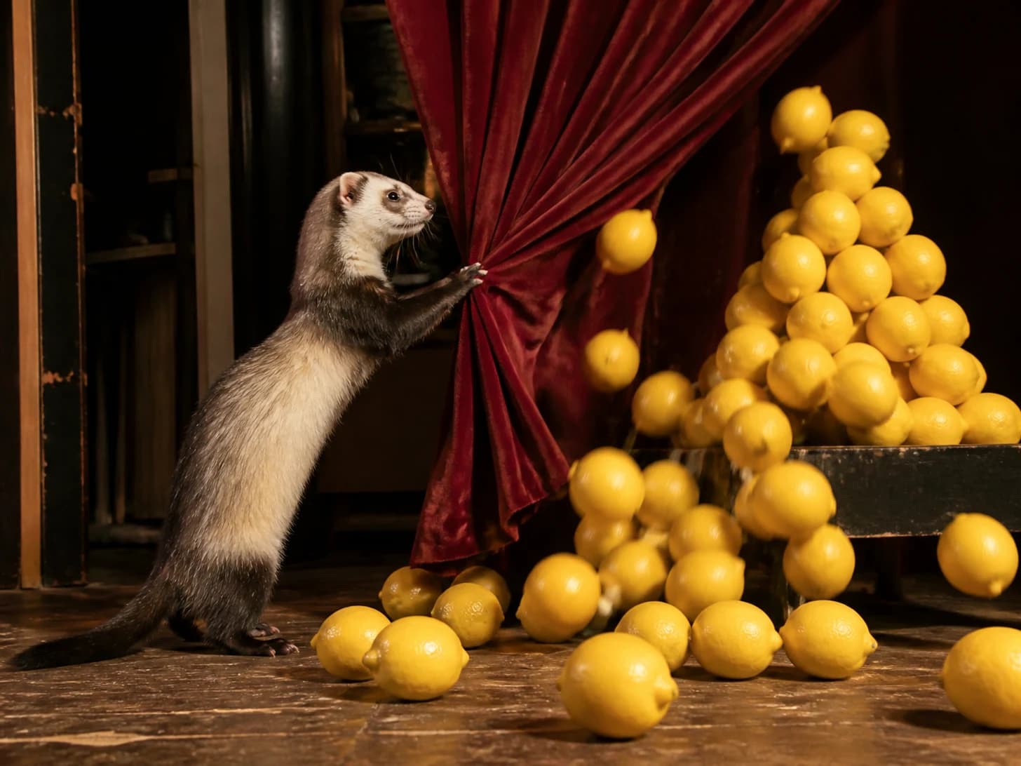 Kasha was promoted to stage manager during a curtain emergency; unfortunately, a tower of lemons begins to collapse.