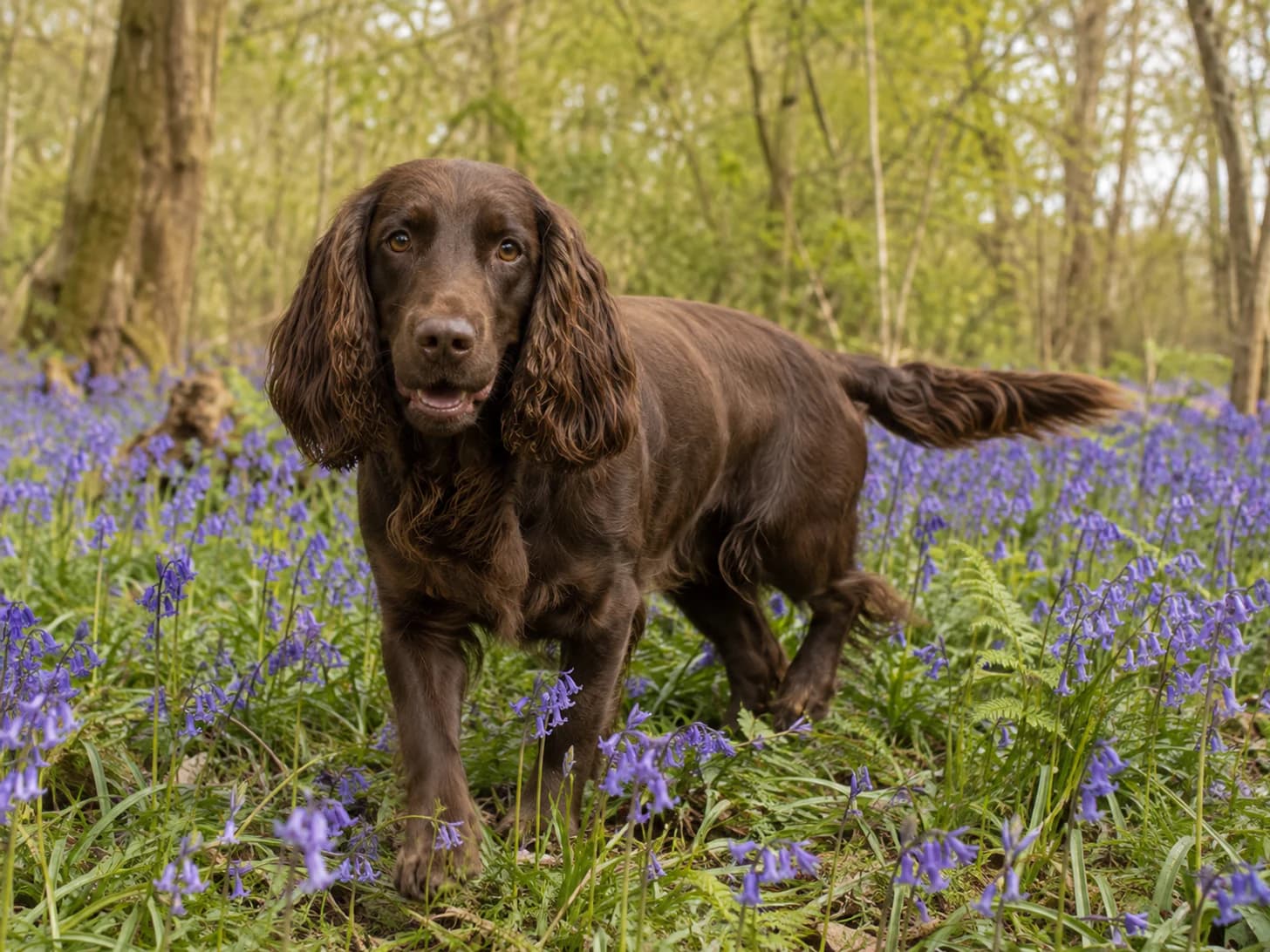 Cocoa stops in the bluebells every May and refuses to be hurried through them.