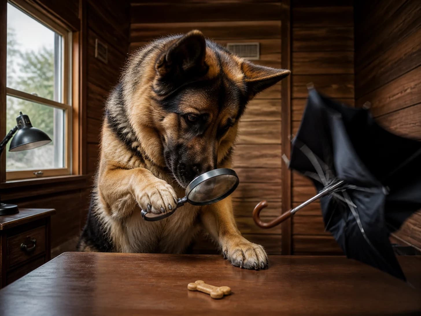 Gable II was promoted to detective examining one suspicious biscuit; unfortunately, a miniature umbrella turns inside out.