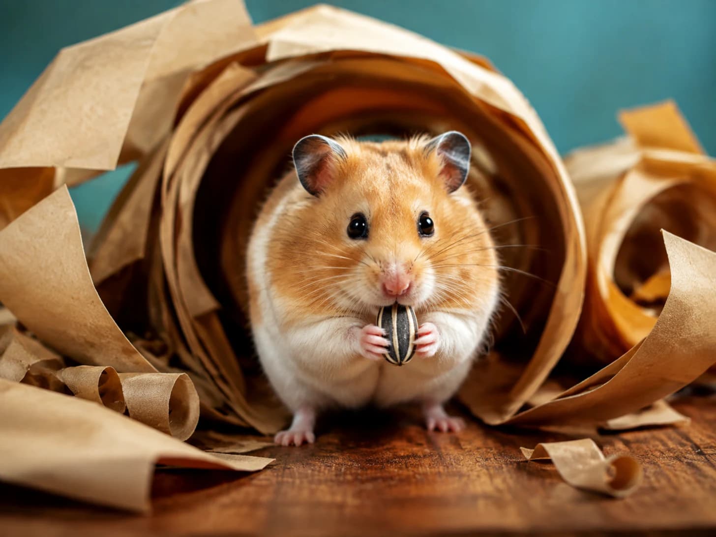Mochi has an entire paper bag to live in and eats every seed in the doorway of it.