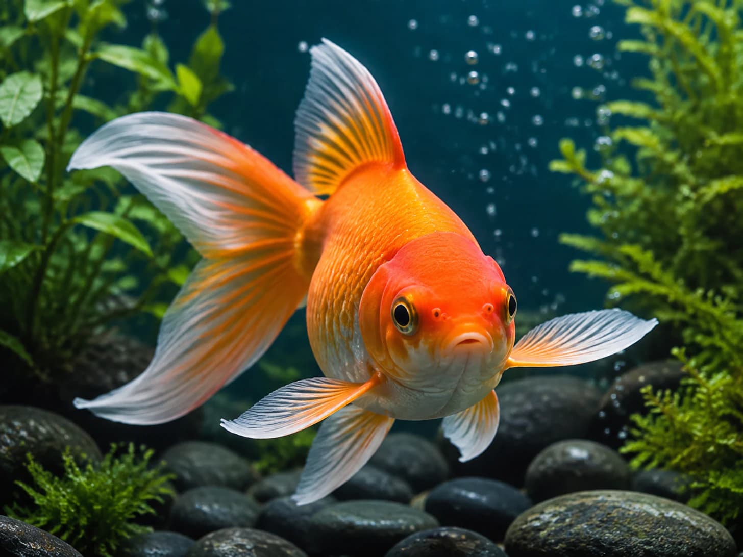 Apricot drifts past the front of the tank twice a minute, checking on me.