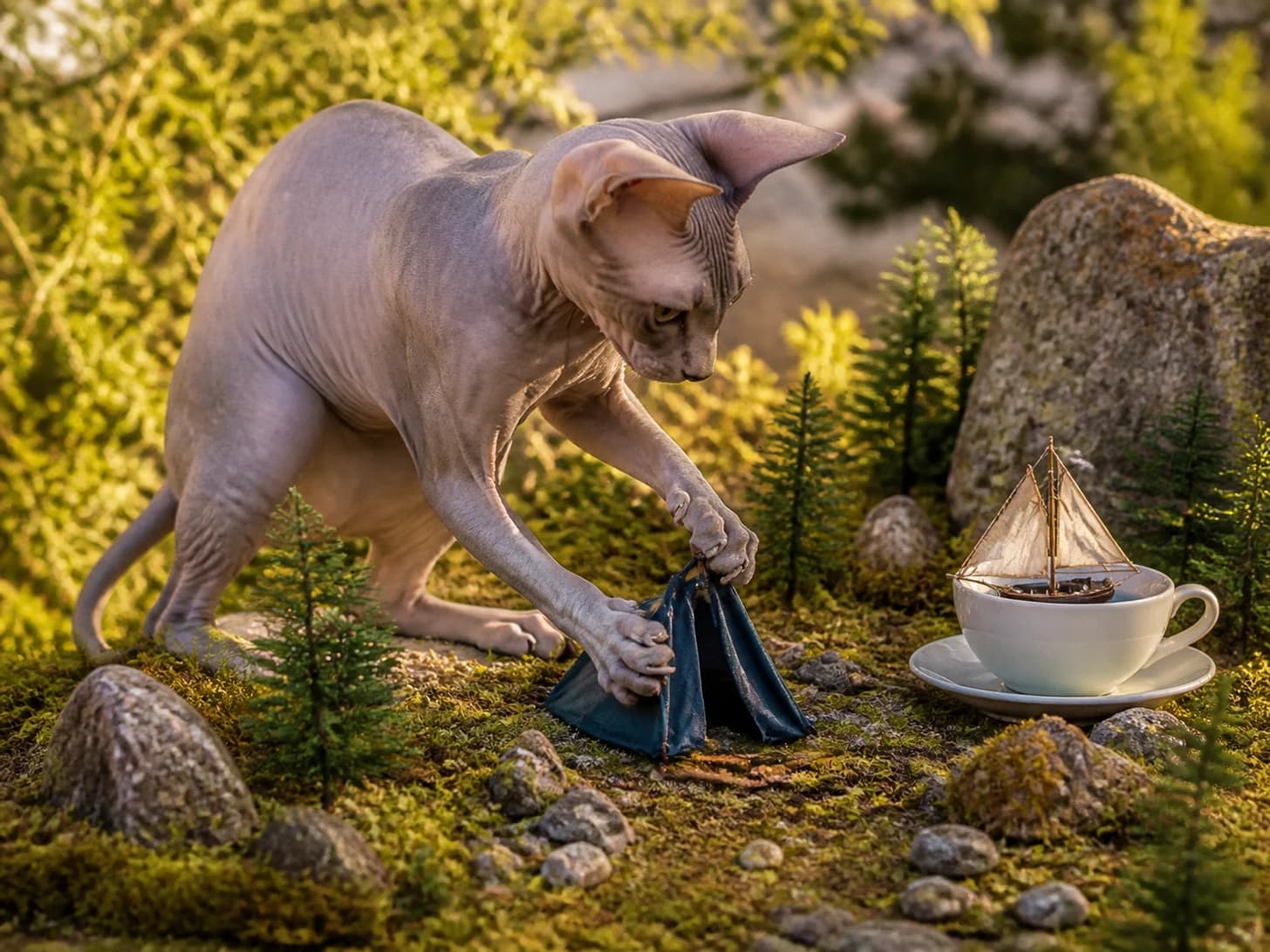 Ivy II was promoted to camping guide assembling a tent much too small; unfortunately, a model sailboat becomes stranded in a teacup.